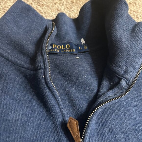 POLO Ralph Lauren Blue 1/4 Zip Men's L Pullover Knit Sweater – Orange Pony - Picture 2 of 9